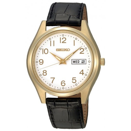 Seiko Japanese Quartz Embossed Leather White Dial Men’s Analog Watch SGGA70P1