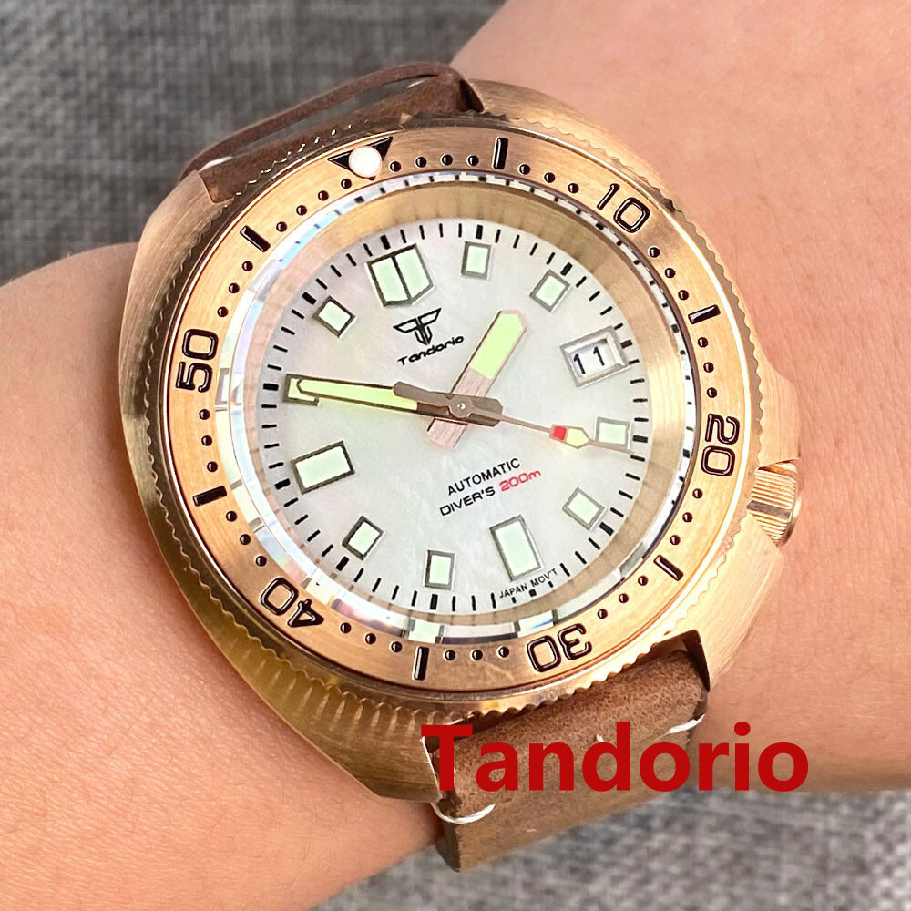 44mm Tandorio Mother of pearl Solid Full Cusn8 Bronze NH35A 20ATM Men Watch Date