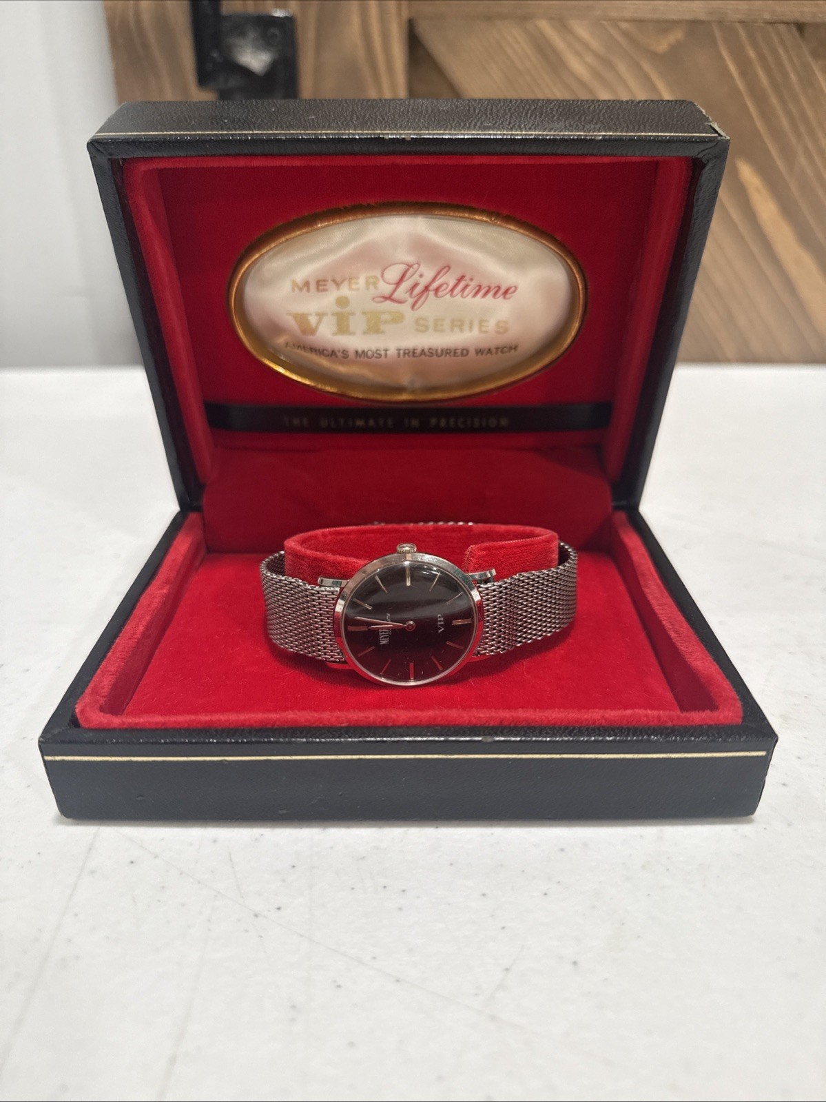 Vintage Meyer Lifetime VIP Series Swiss Mechanical Wind Watch Black Dial MeshBan