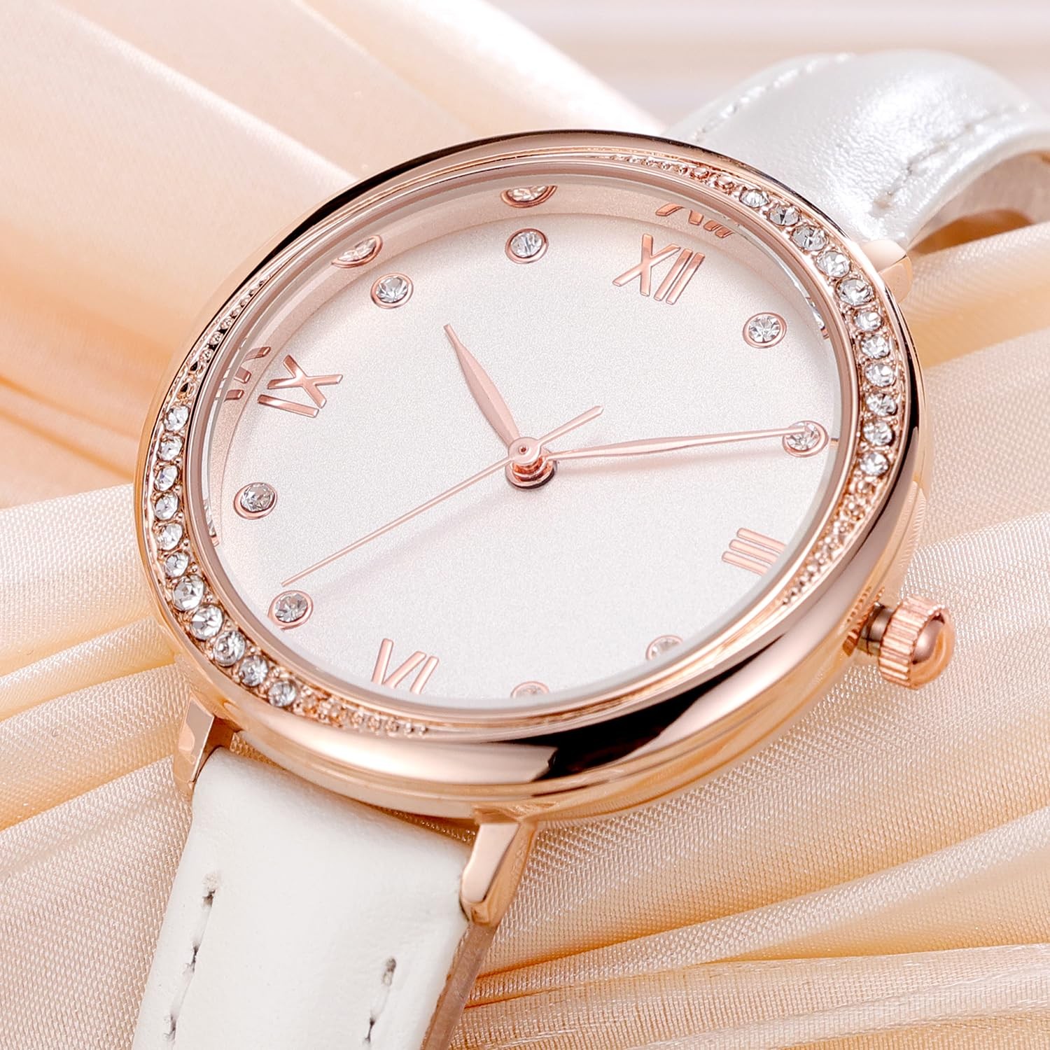 Women’s Silicone Sports Watch – Crystal Accented Leather Strap Analog Display