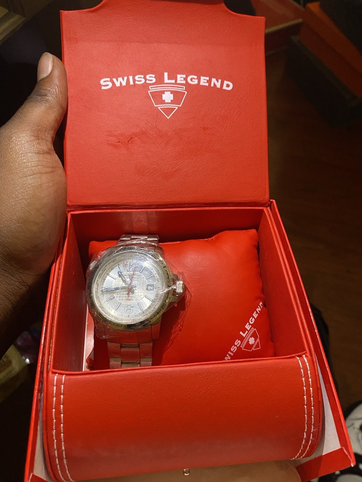 Swiss Legend Men’s Analog Quartz GMT Date Silver Dial SS Bracelet w/ Box