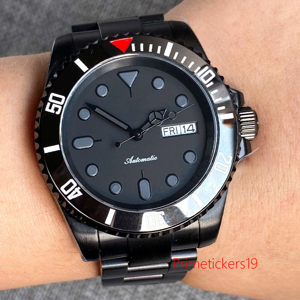 Tandorio NH36A 40mm Black PVD Automatic Men Watch Rotating Bezel Sapphire Glass