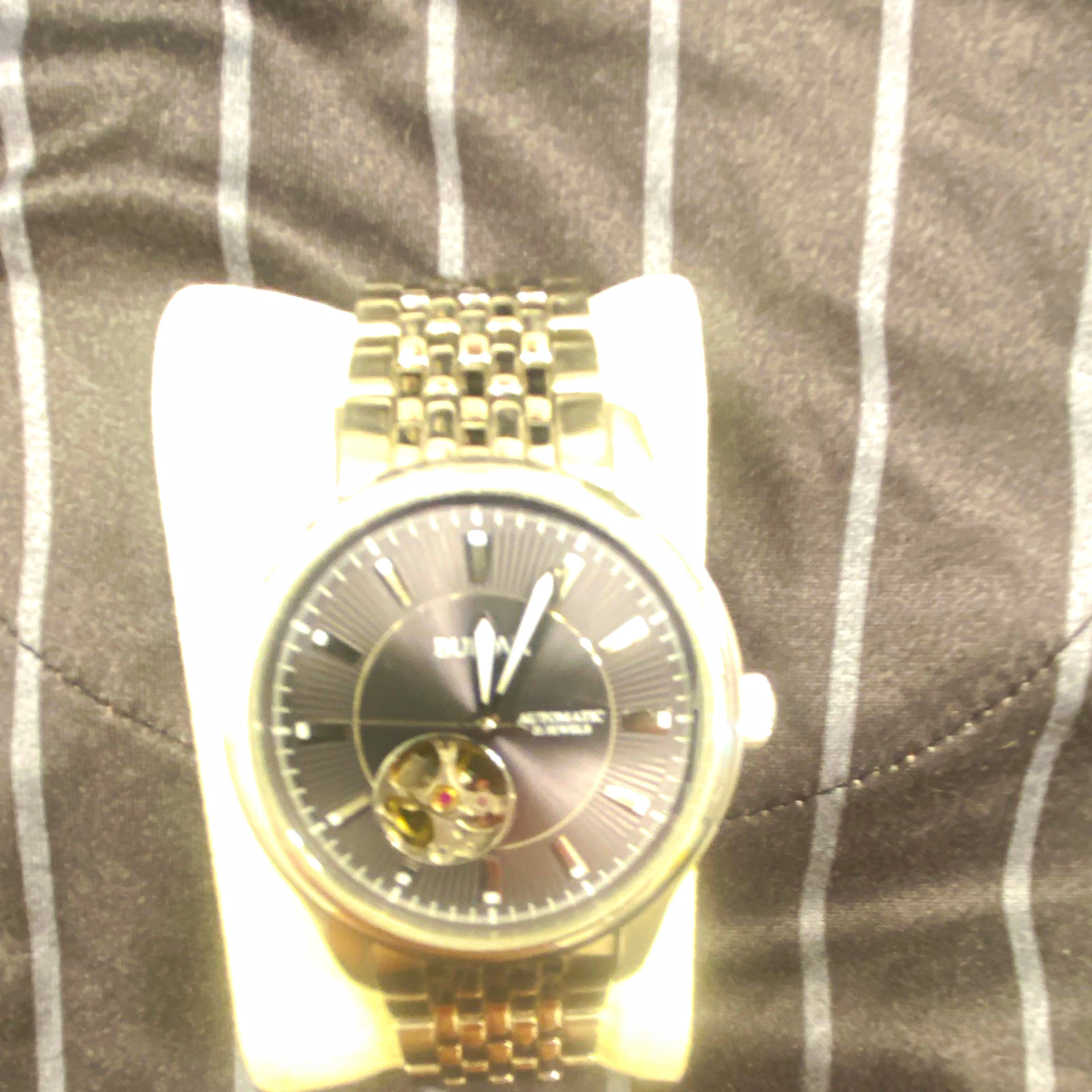 Bulova Automatic 21J Skeleton Black Dial Exhibition Back 40mm Steel Bracelet