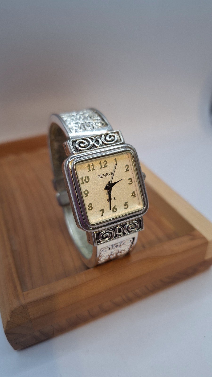 Geneva Elite #1155 Silver Cuff Bracelet Watch.