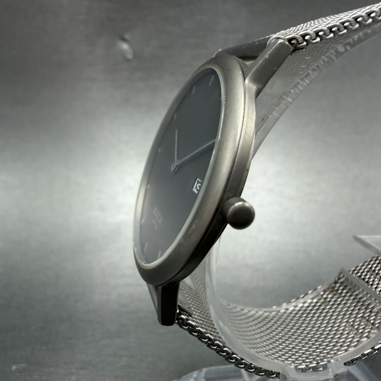Boccia Titanium Watch Men 34mm Gray Dial Titanium Case Date Round New Battery