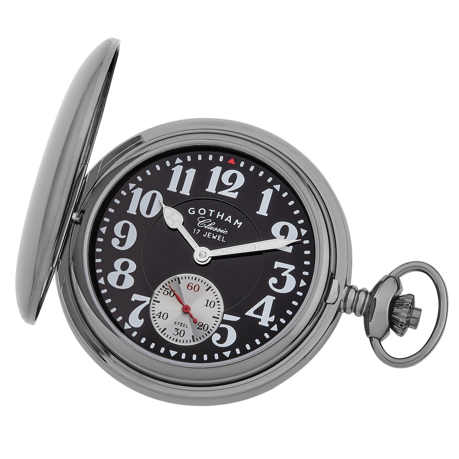Gotham Men’s Gunmetal Plated Double Hunter 17 Jewel Mechanical Pocket Watch