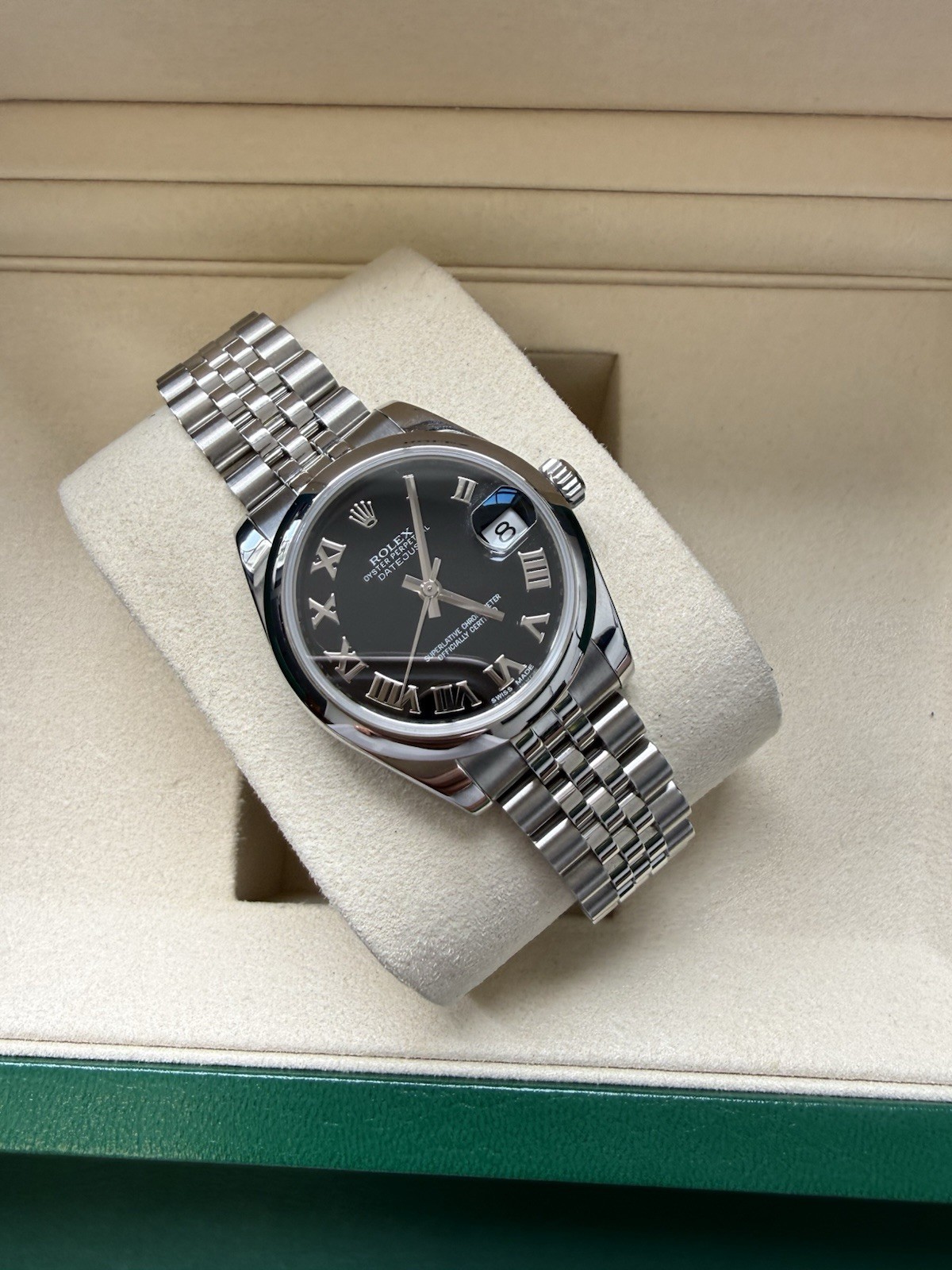 Rolex Datejust 31 178240 Midsize Black Roman Dial Stainless Steel Jubilee