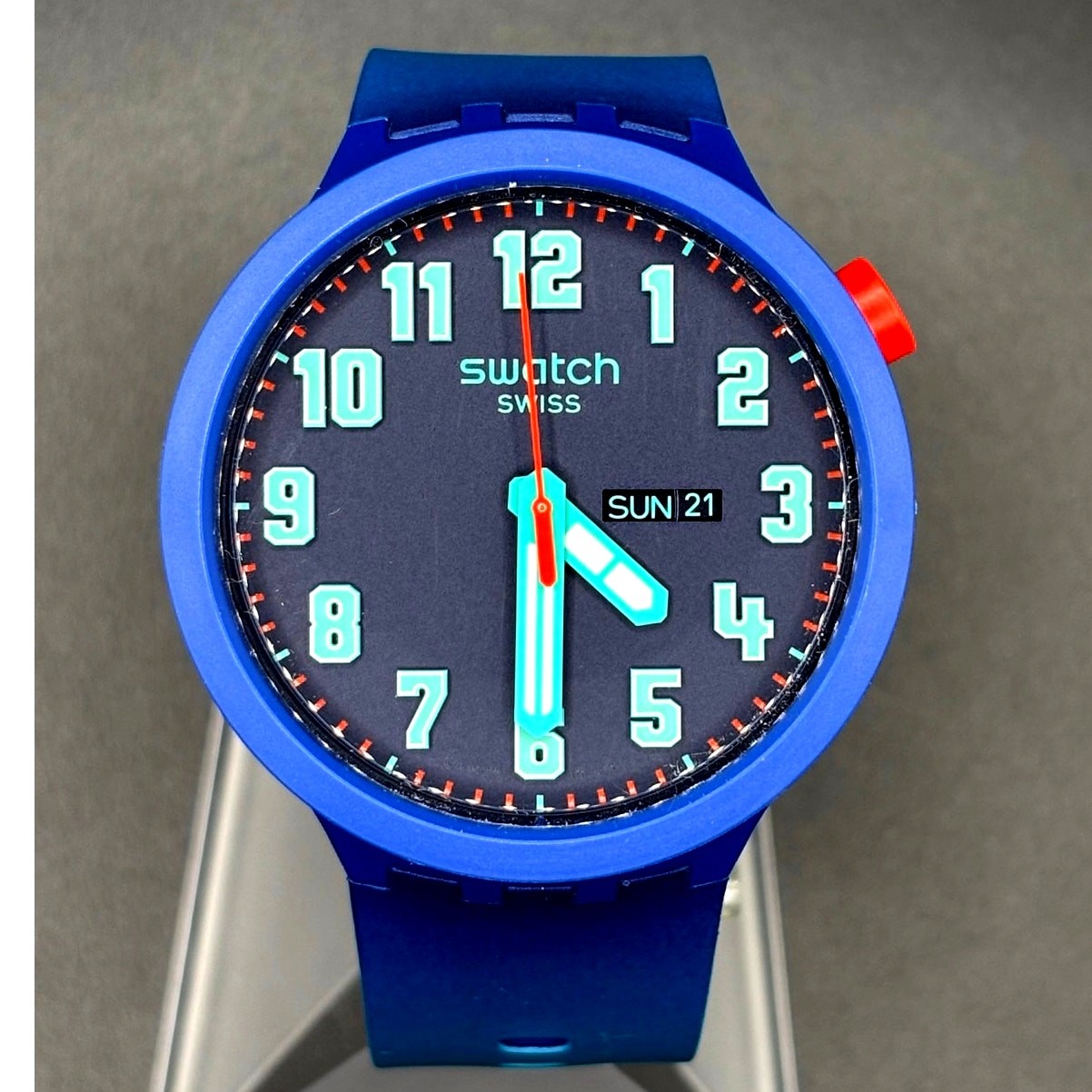 Swatch Big Bold Essentially SB01N700 Swiss Made Blue Gradient Day Date Watch NIB
