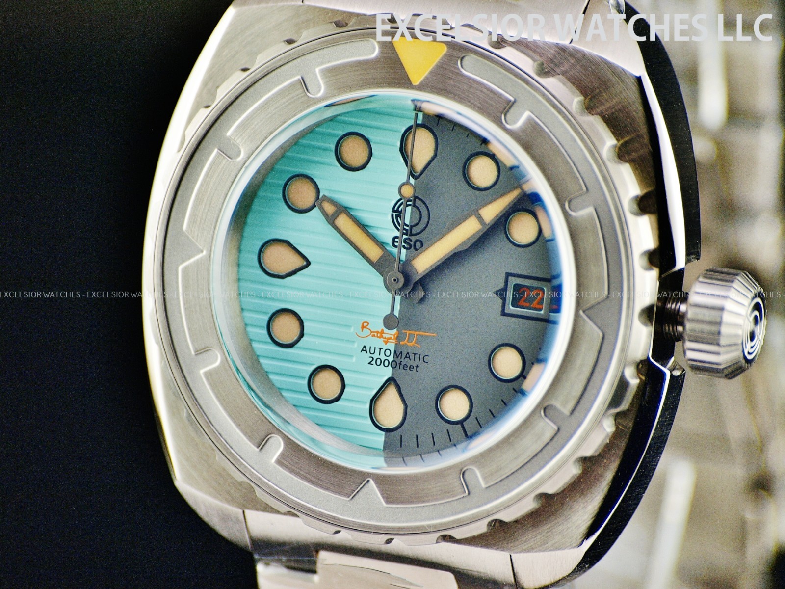 Esoteric Bathyal II Bipolar 44mm Automatic Sapphire 600m Diver Gray Blue Watch