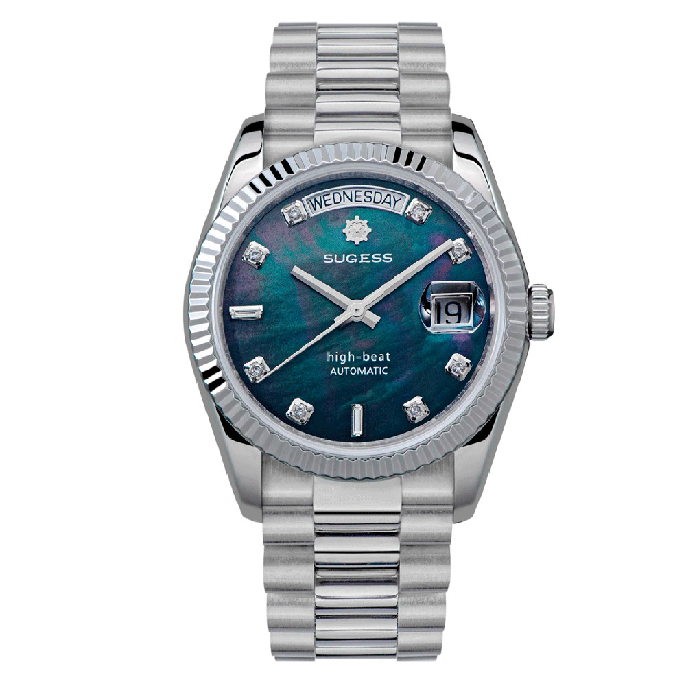Sugess S449 Automatic Blue Steel Mother of Pearl Date Women’s Watch