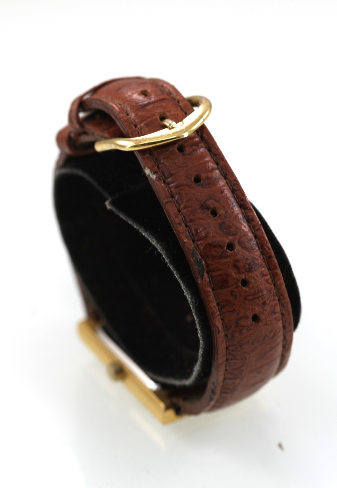 Folio Watch Women Gold Stainless Steel WR Leather Brown Battery Champagne Quartz