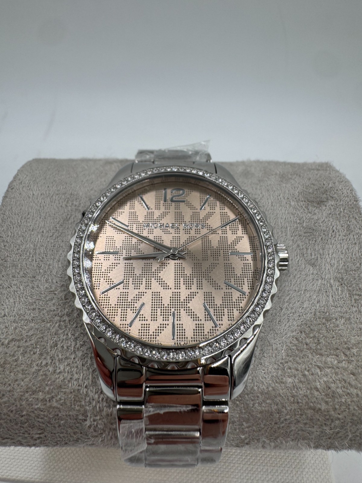 Michael Kors Layton MK7298 Stainless Steel Glitz Watch Pale Rose Dial Crystals
