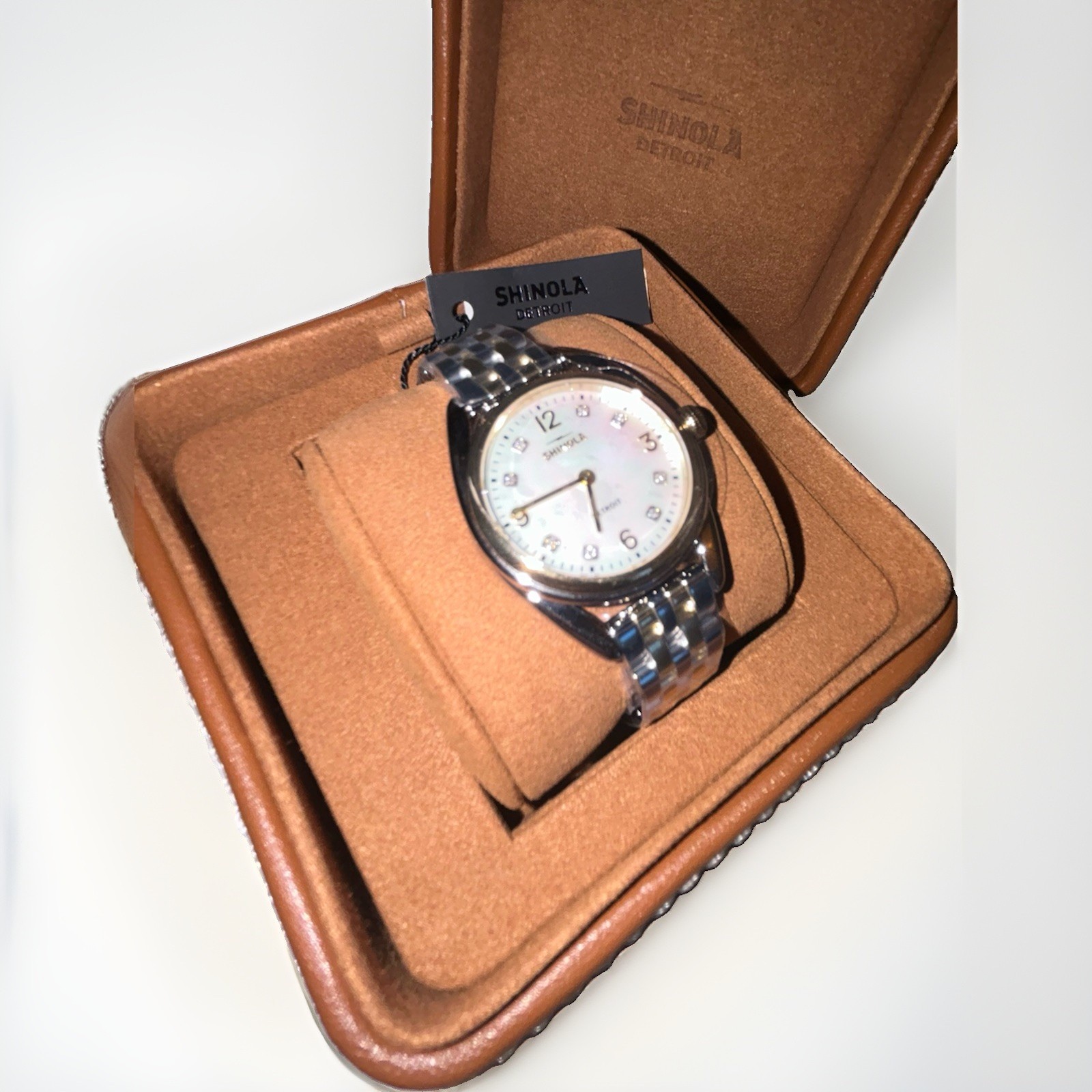 Shinola Women’s Two-Tone Stainless Bracelet Quartz Watch Diamond Dial Box