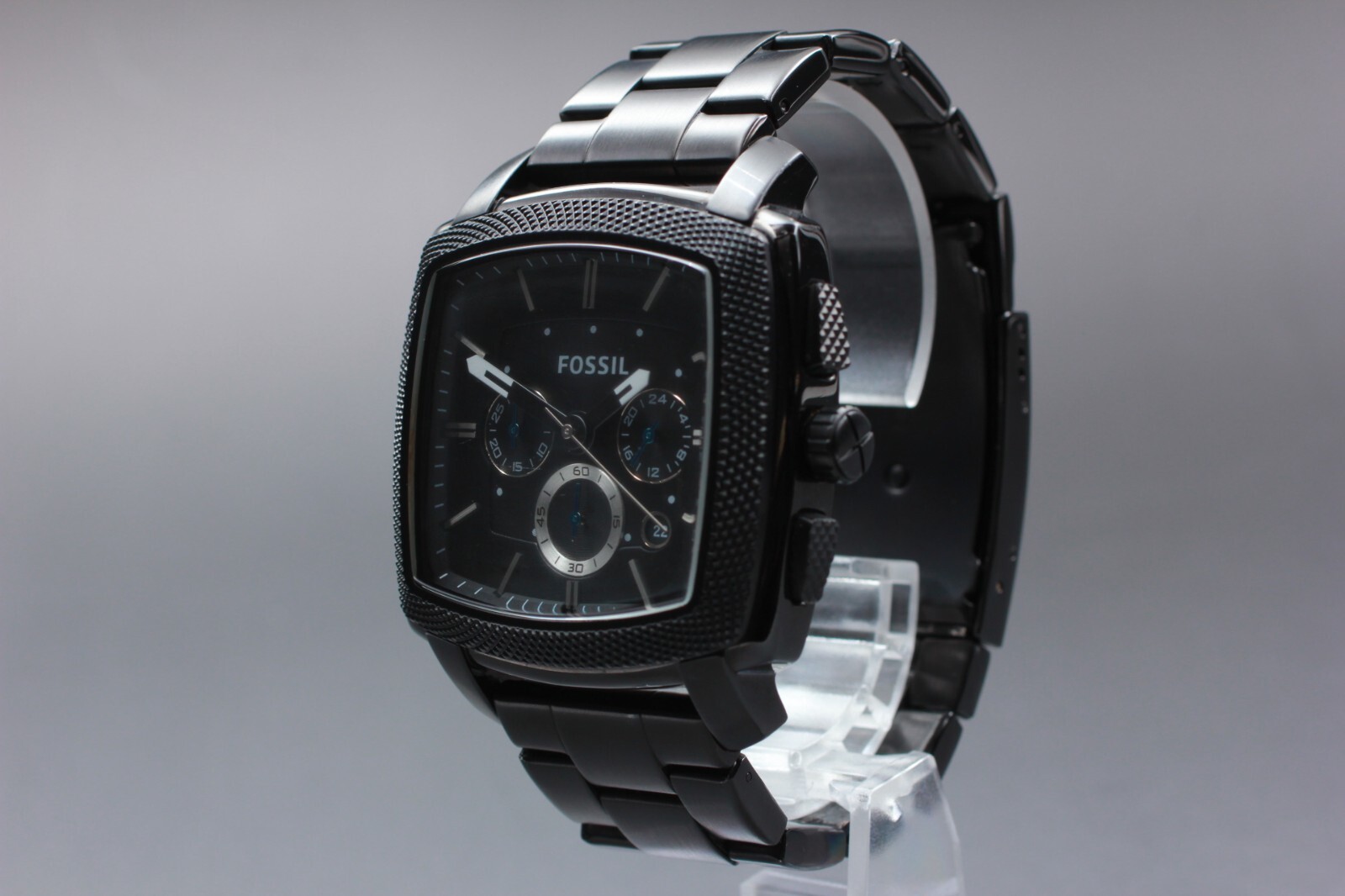 S Size[EXC+5] Fossil FS-4718 44mm Black Dial Chronograph Square Quartz Men Watch