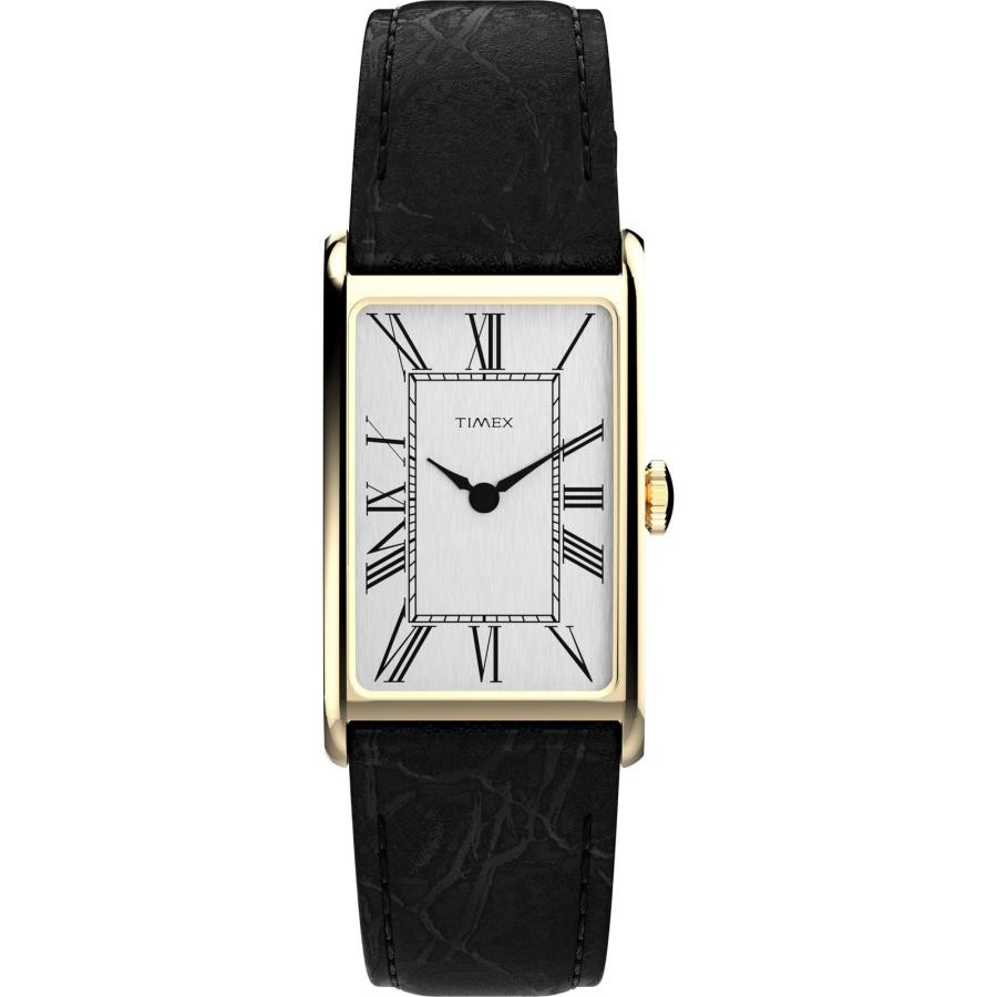 Timex 1976 Lexington Reissue TW2Y56200 Gold Dress Watch Black Leather Strap Box
