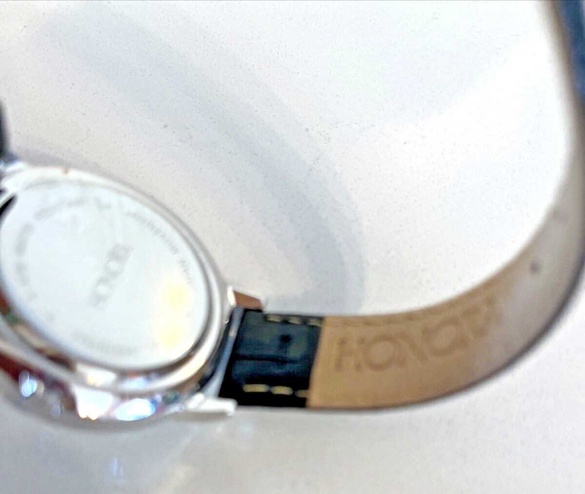 Honora Ladies Watch Mother of Pearl White Topaz Croc Embossed Leather Band NEW