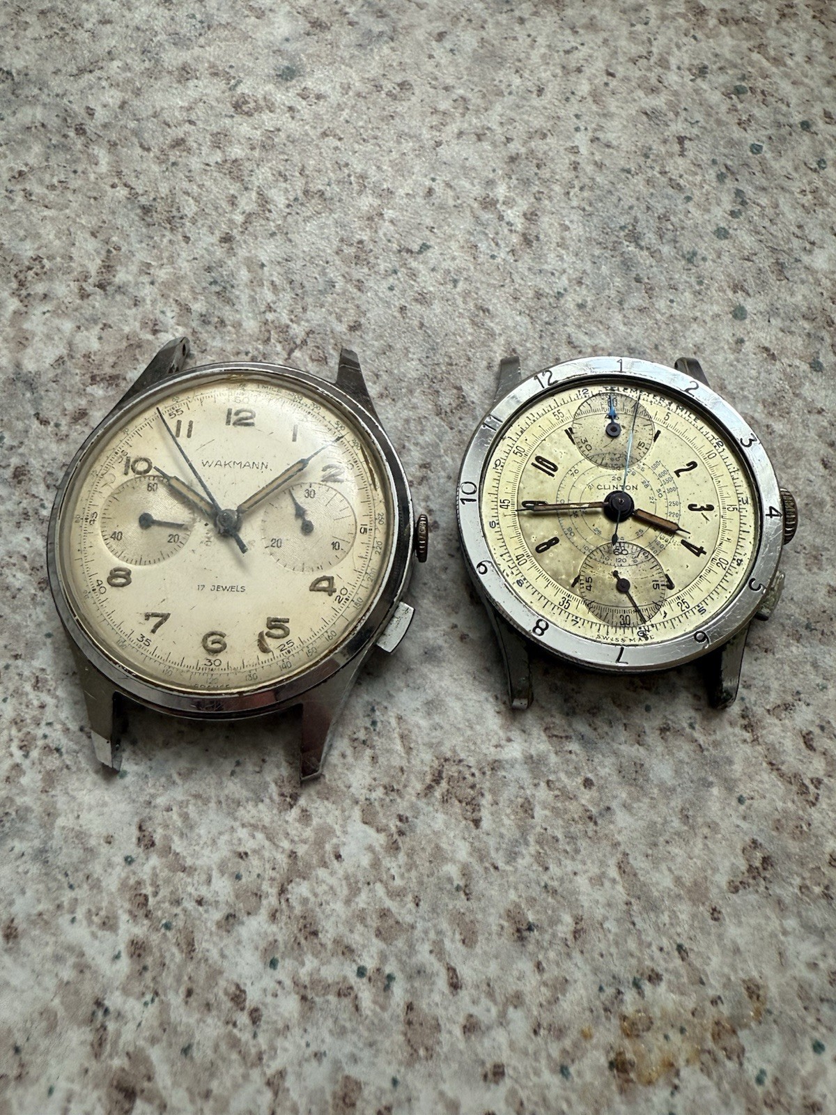 Wakmann Chronograph + Clinton Chronograph Projects Lemania/Landeron? Movements