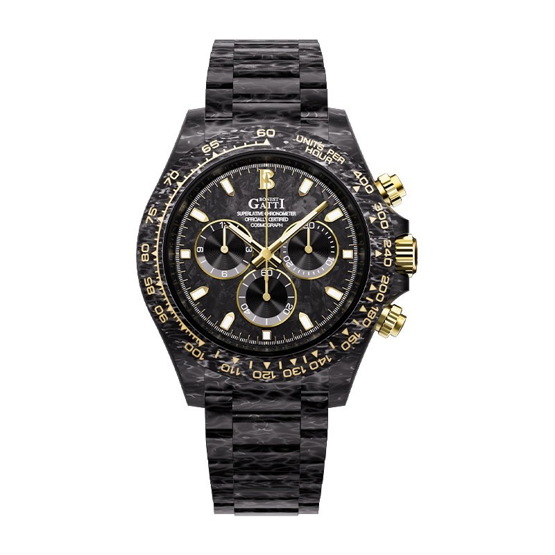 BONEST GATTI Men Chronograph Watch Automatic Mechanical Wristwatch Carbon Fiber