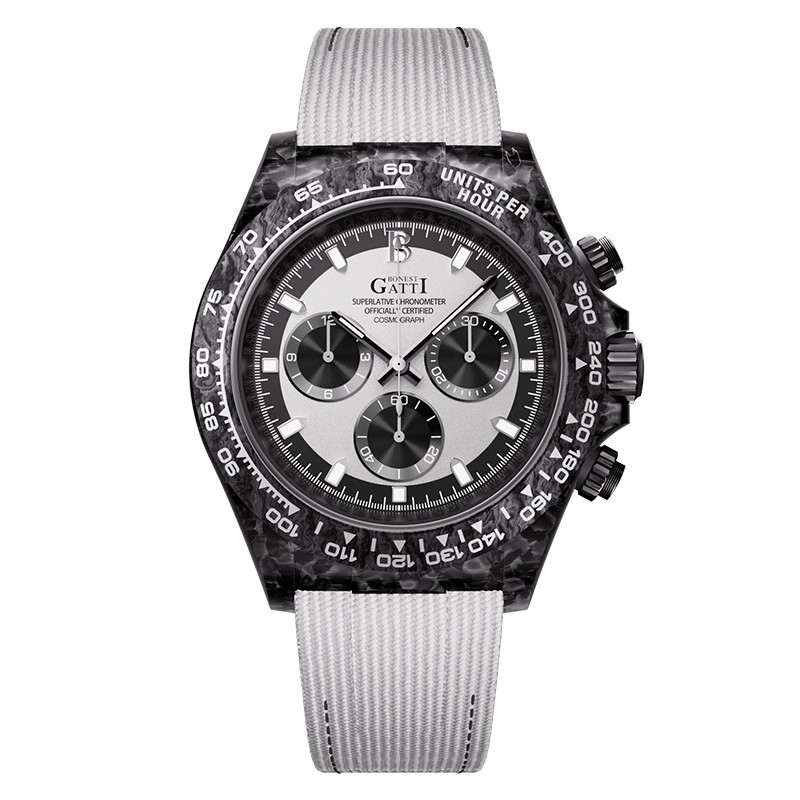 BONEST GATTI Men Chronograph Watch Automatic Mechanical Wristwatch Carbon Fiber