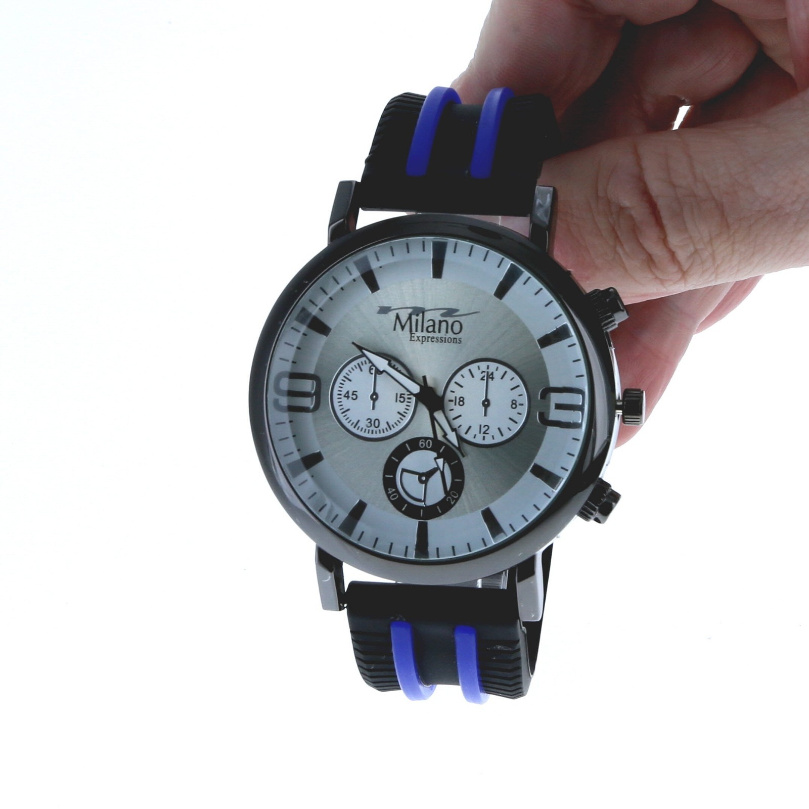 50 mm Men’s Sport Dress Quartz Watch with Black & Blue Silicon Band