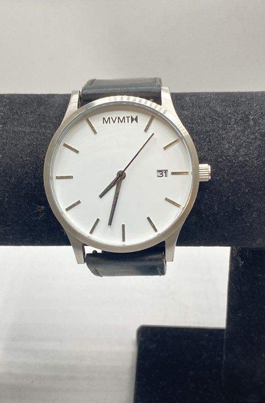 MVMT Classic Men’s Watch 45mm Stainless Steel White Dial Black Leather Band