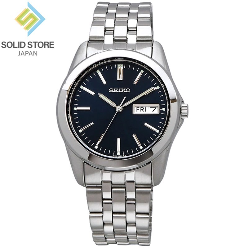 SEIKO SELECTION SCXC011 Stainless Steel Silver Analog Quartz Watch Navy Dial