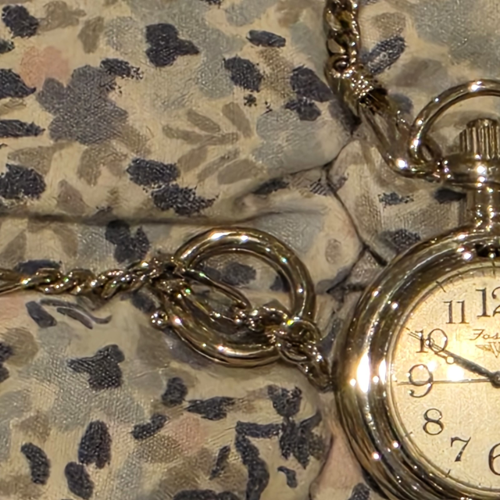 Vintage Fossil Tortoise Shell Hunter Case Pocket Watch SilverTone Needs Battery