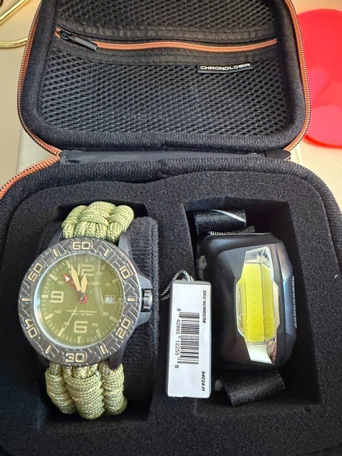 NEW Chronologia Canyoneer Moss Green Paracord Watch + LED Headlamp Set 94024-H