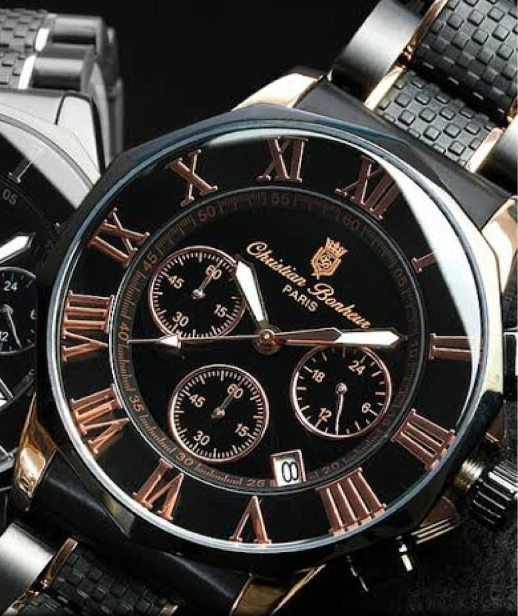 Christian Bonheur Watch Pink Gold Black Watch