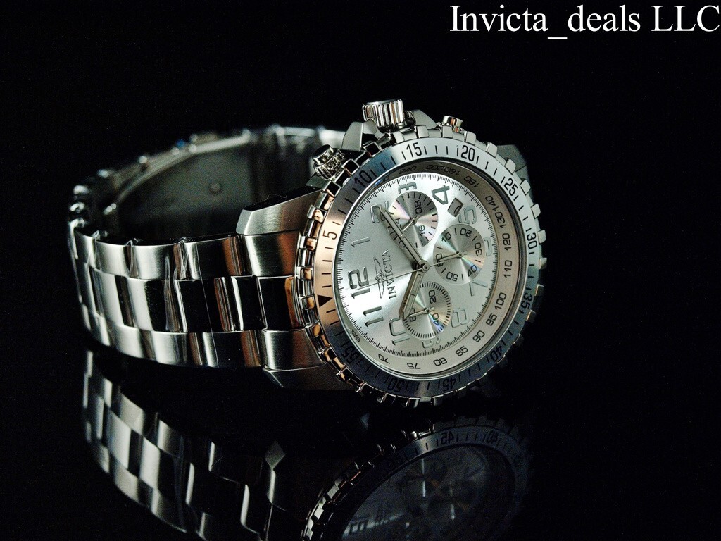 Invicta Men’s 45mm Specialty PILOT Chronograph SILVER DIAL Silver Tone SS Watch