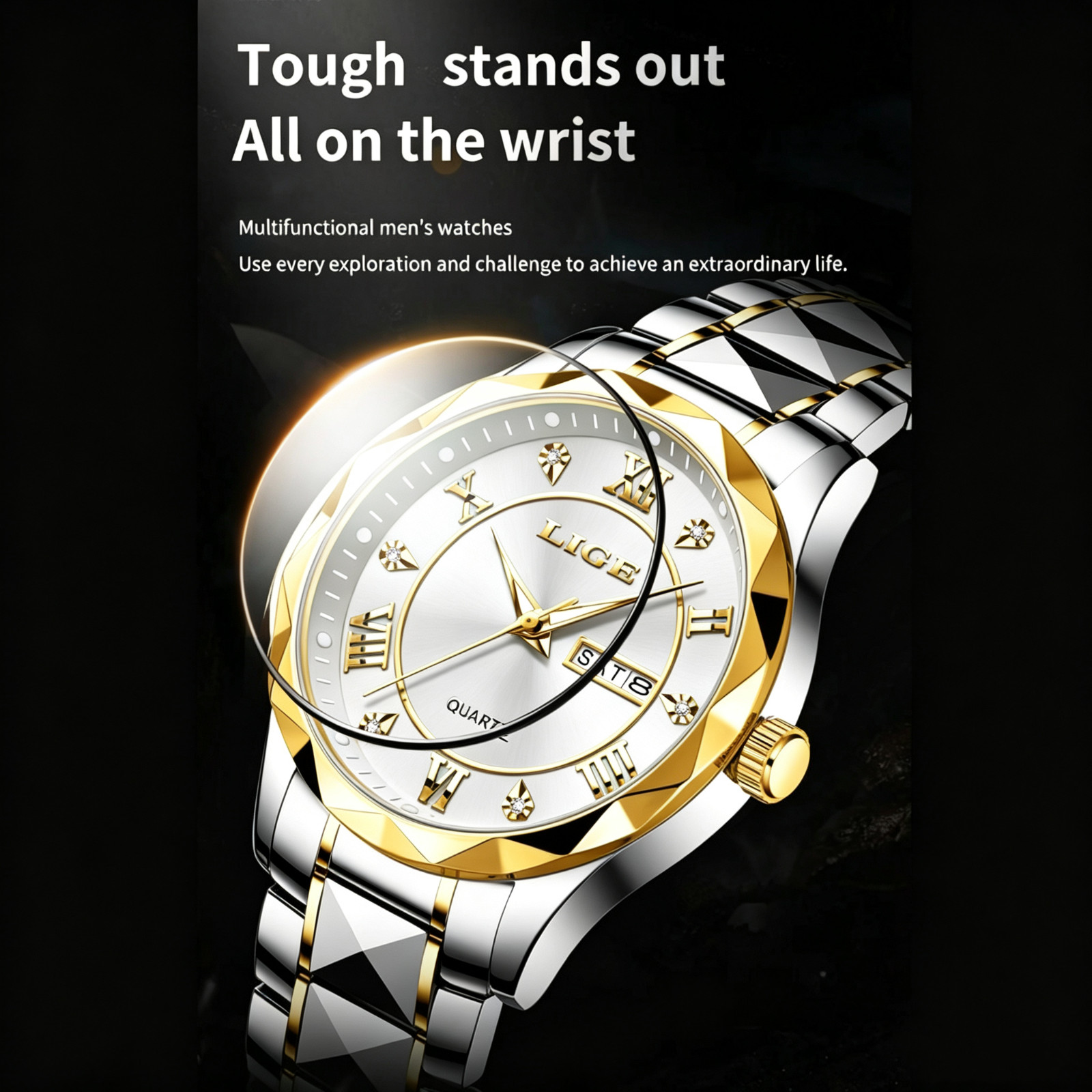 2026 Men Watch Quartz Calendar Stainless Steel Waterproof Luminous Wristwatch