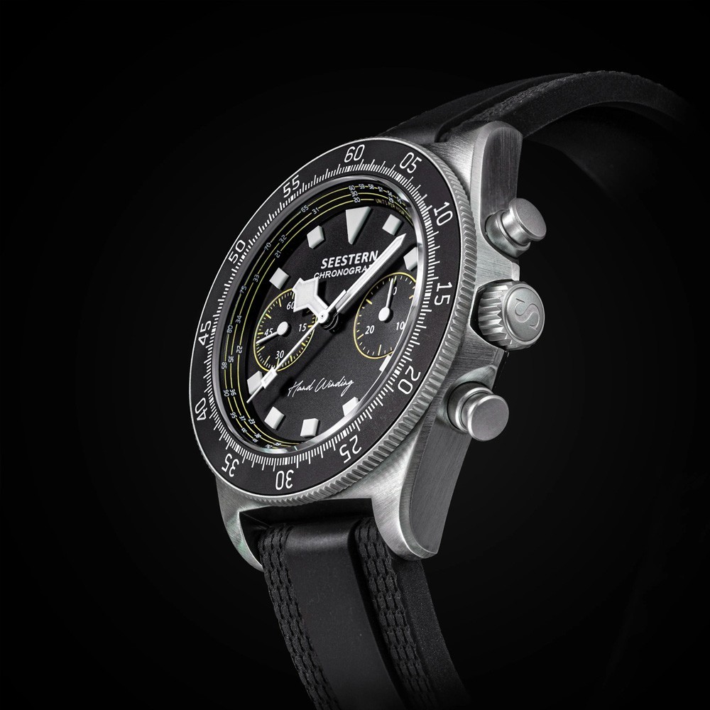 Seestern S443 Mechanical Chronograph Black Steel Rubber Sapphire Men’s Watch