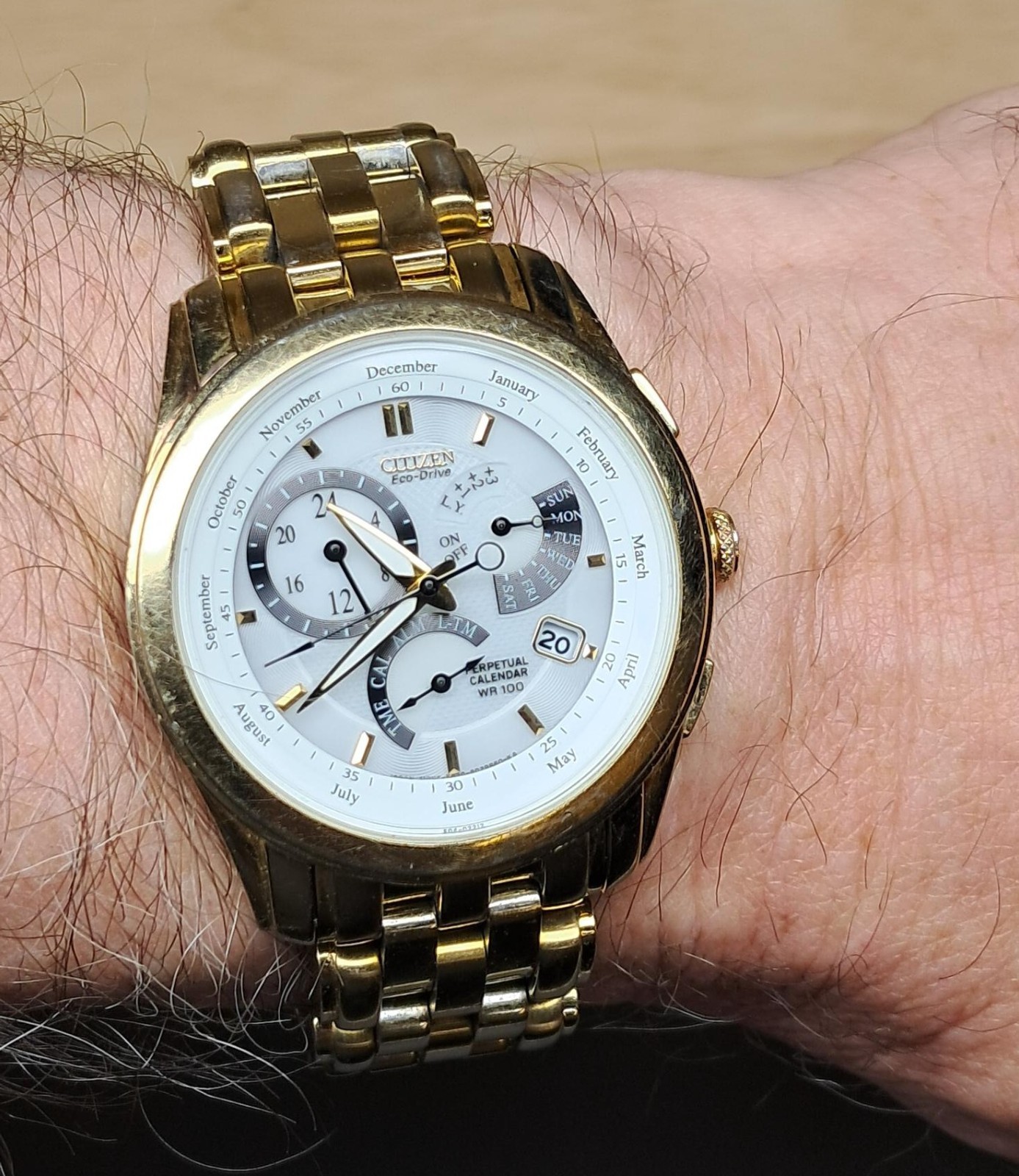 Citizen Eco-Drive Perpetual Calendar E870 Men’s Watch, White Dial, Box & Manual