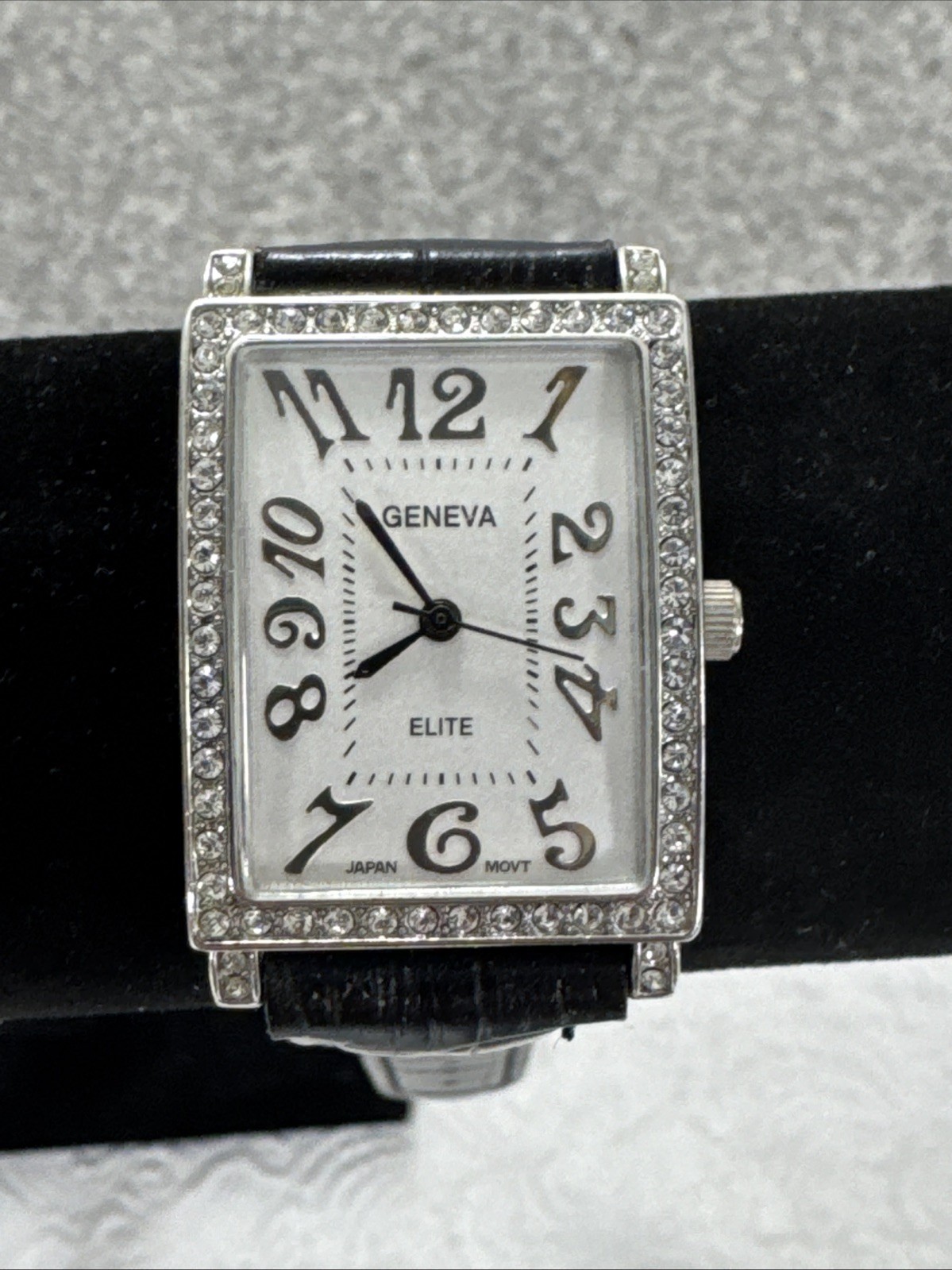 Vintage Geneva Elite Quartz Watch Rhinestone-Encrusted Rectangular Bezel New