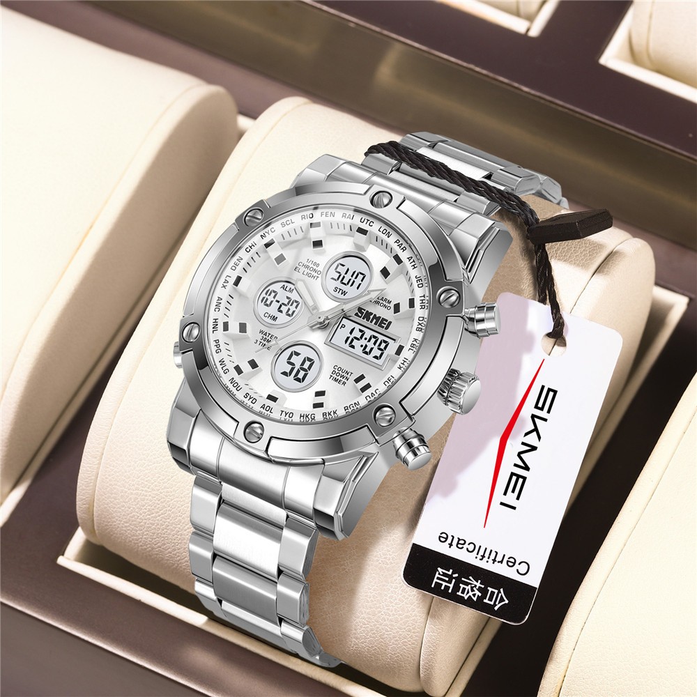 SKMEI Men Quartz Watch LED Digital Wristwatch Casual Male Steel Alarm Watches