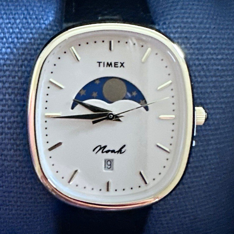 Timex x Noah Moon Phase Date Quartz Cushion Gold Case White/Blue Dial Watch
