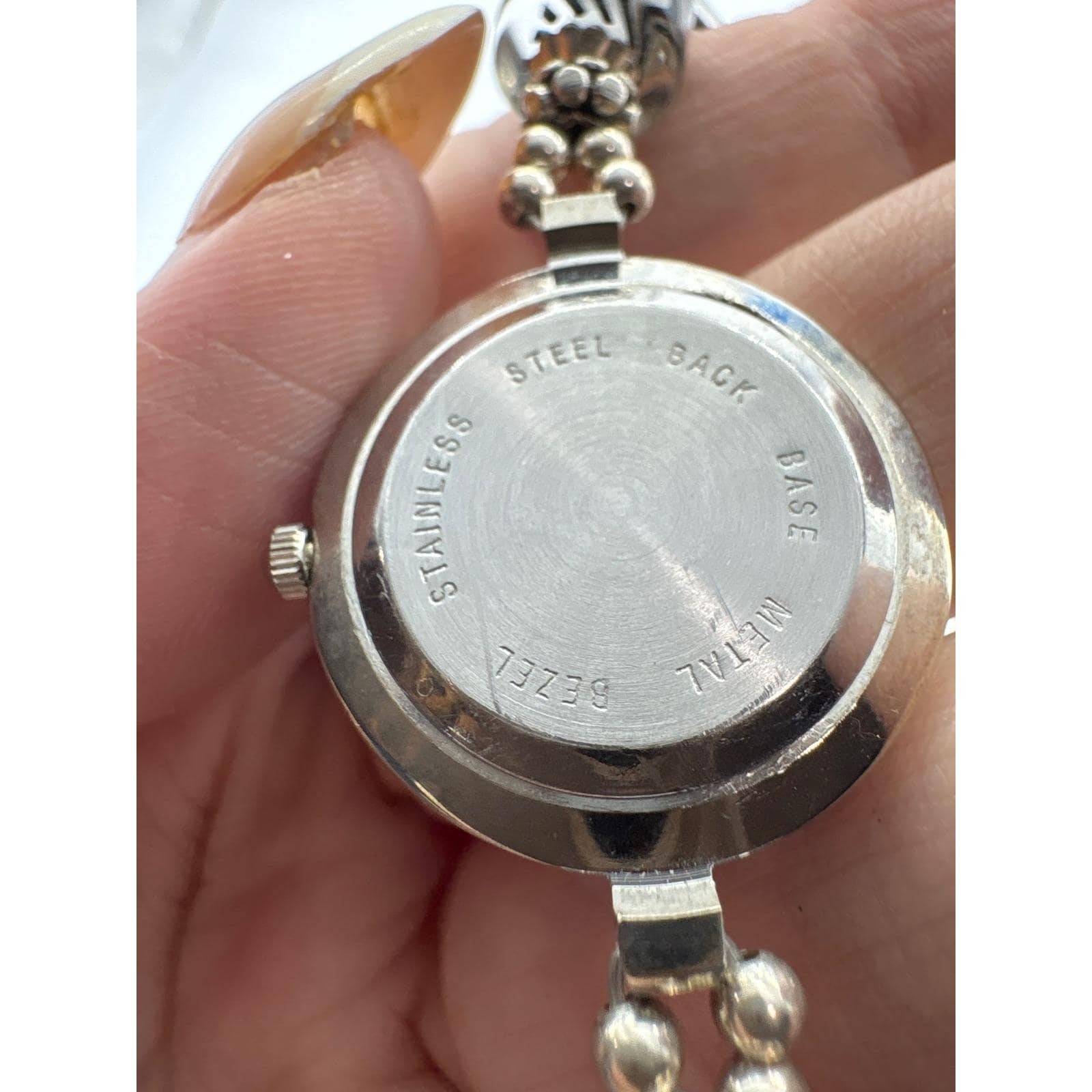 Geneva Womens Watch Silver Tone Black White Striped Glass Bead Toggle J573