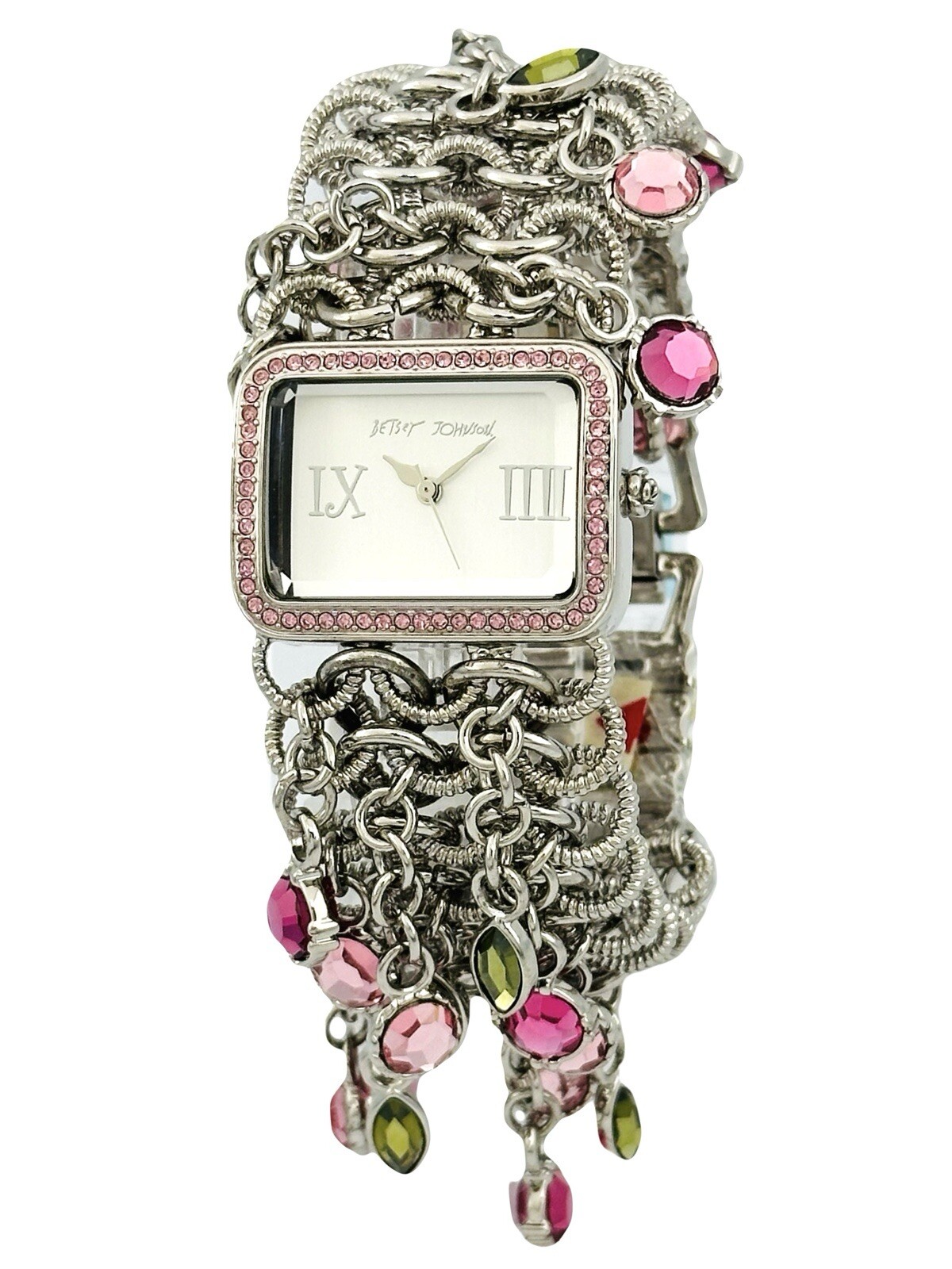 Betsey Johnson Women’s BJ4011 Fashion Hanging Stones Silver-tone Bracelet Watch