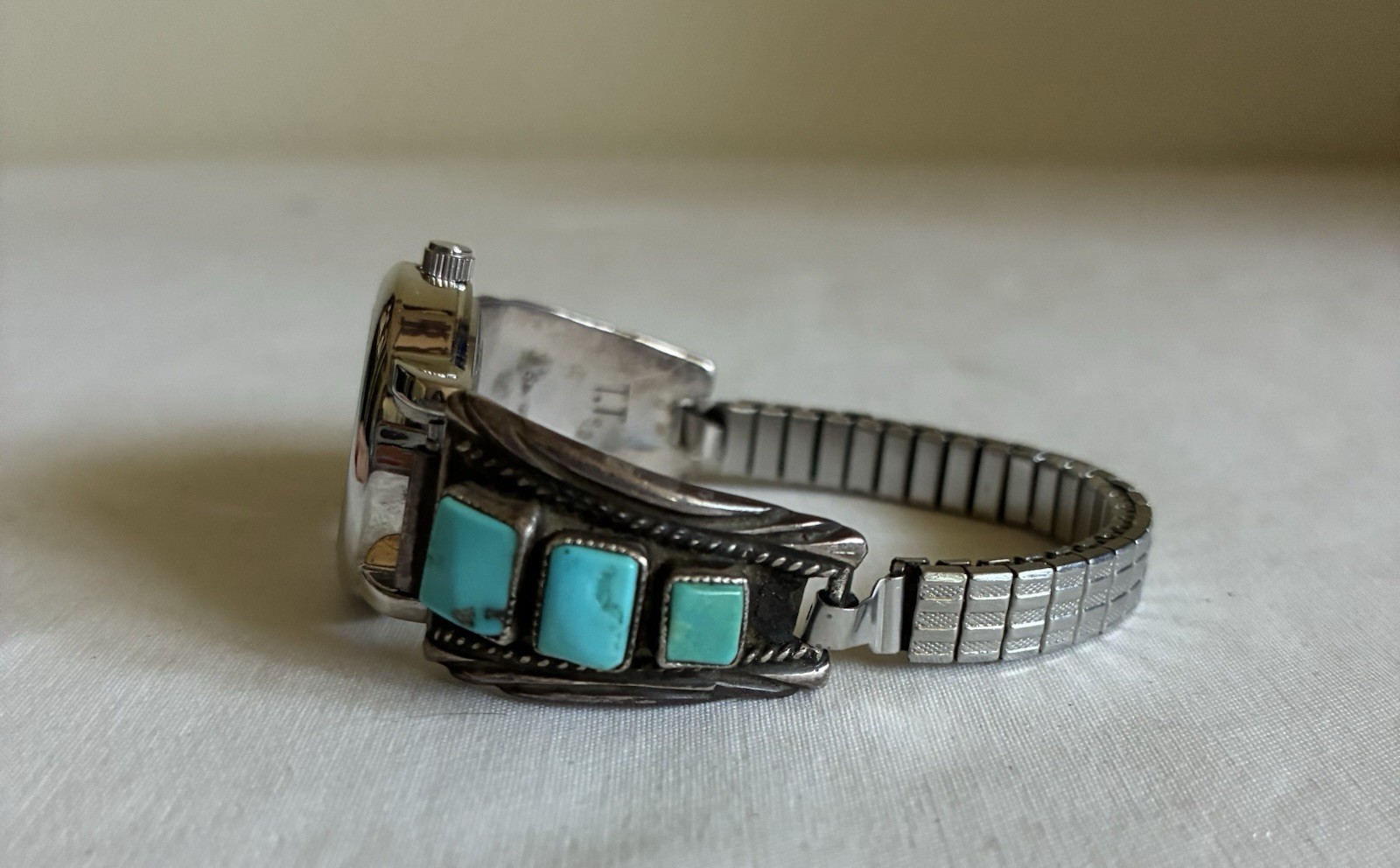 VTG Navajo Sterling Kingman Turquoise Native American Watch Bracelet Tom Taylor
