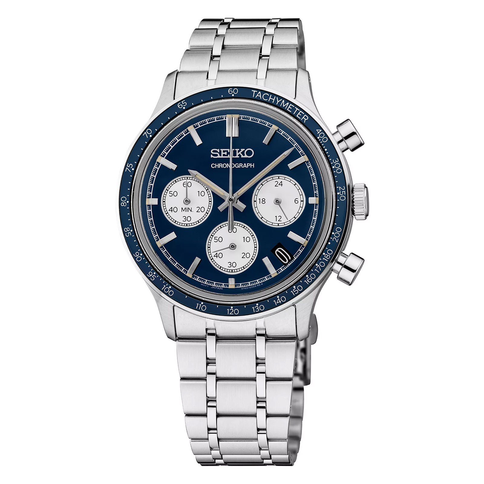 Seiko Essentials SSB477 38.7mm Blue Dial Quartz Chrono Men Watch Vintage Retro