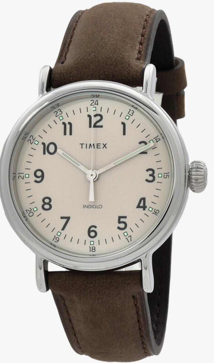 Timex Men’s Watch Standard Quartz Cream Dial Black Leather Strap TW2V27800