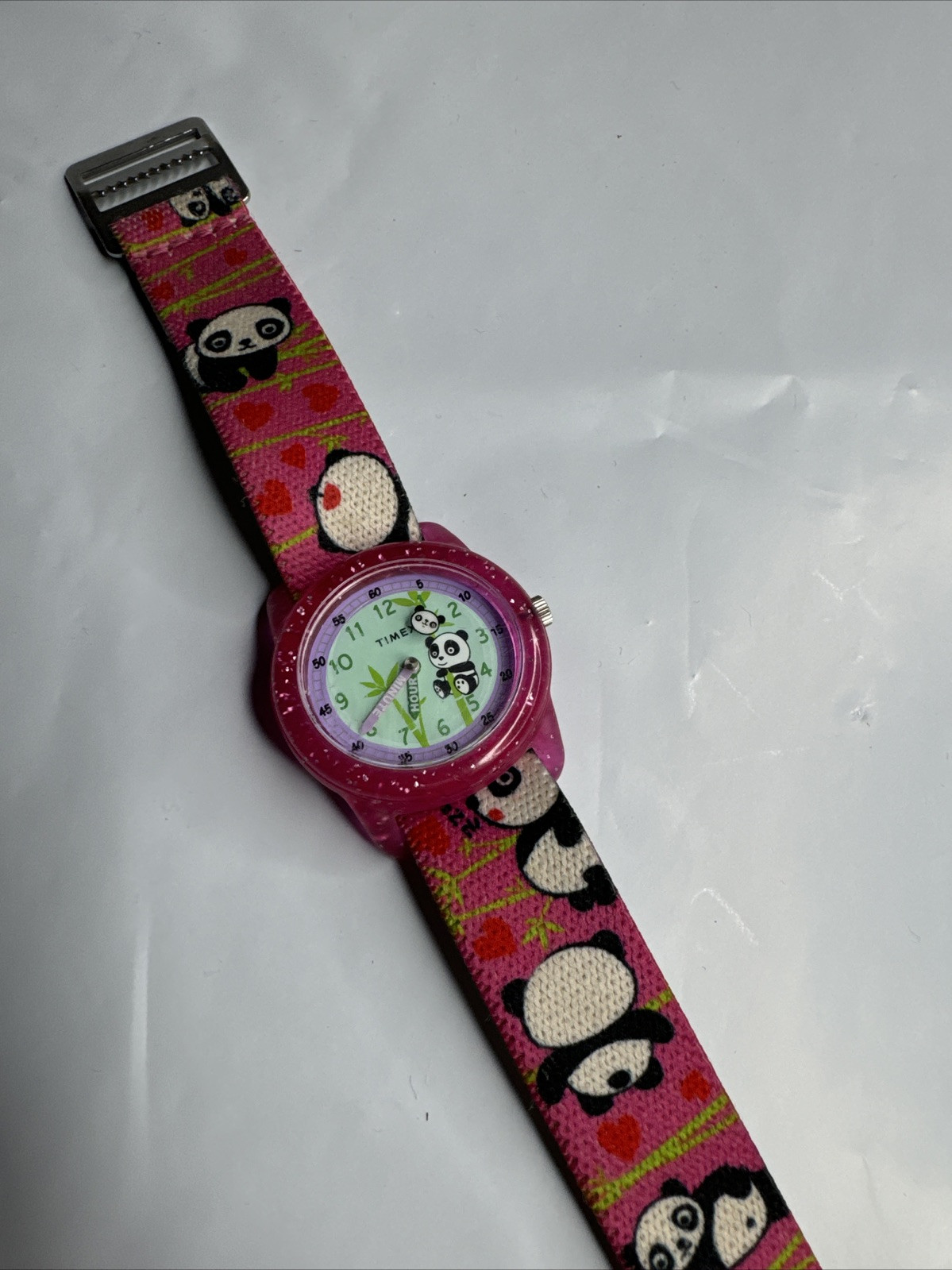 Girls Timex Time Machines Pink Pandas Elastic Fabric Strap Watch TW7C77100 J1