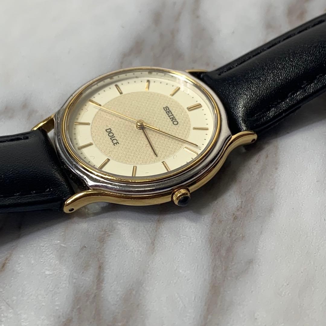 Seiko 5E31-6D60 Quartz Watch Gold Silver Combo Black Dial Used