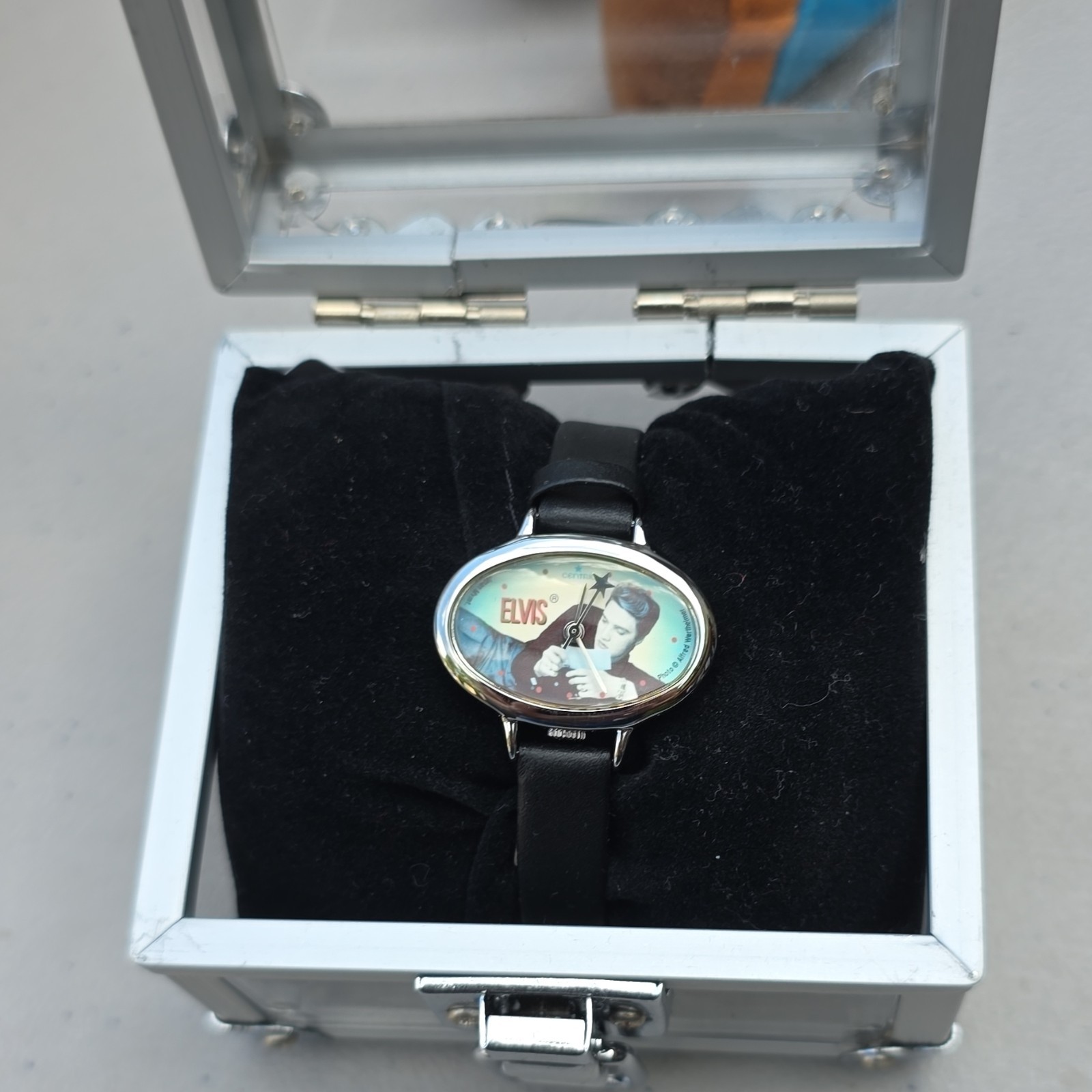 Elvis Presley Signature Quartz Oval Analog Watch Black Leather Strap w/ Box