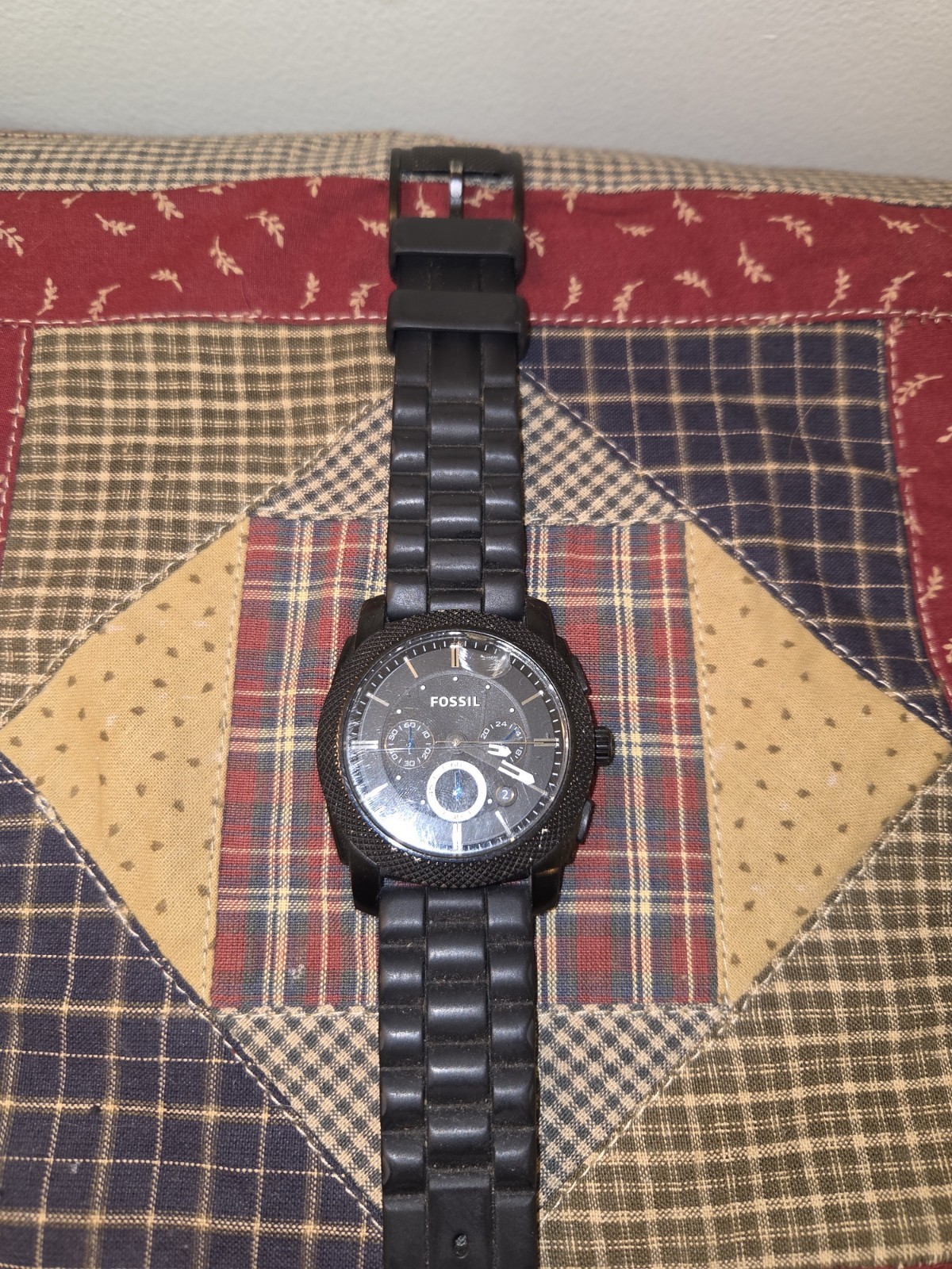 Fossil FS4487 Machine Chronograph Men’s Gunmetal Black Silicone Strap Watch