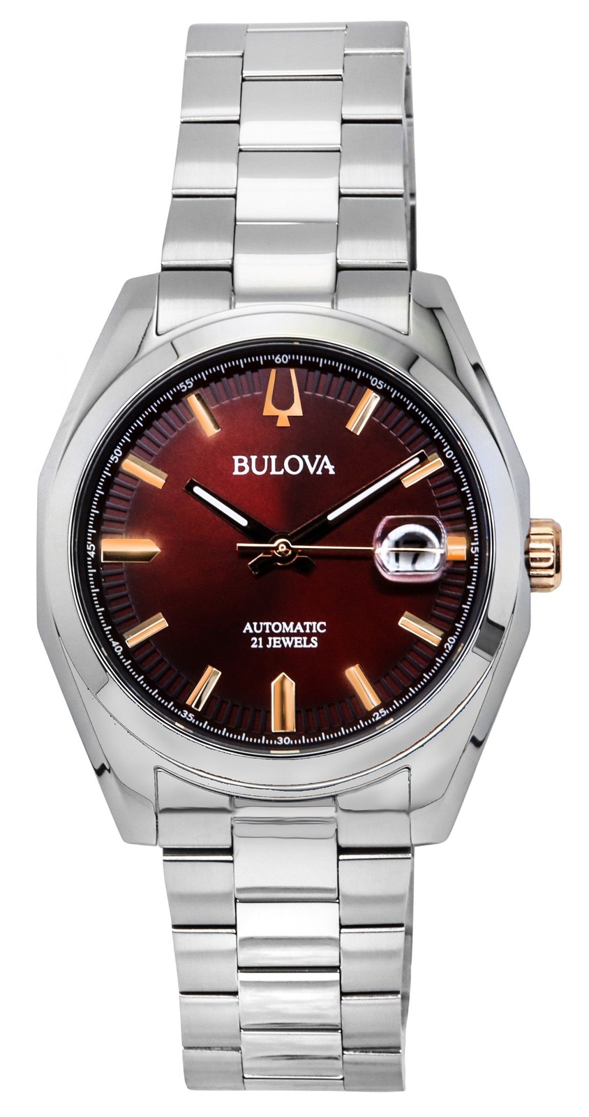 Bulova Surveyor Stainless Steel Burgundy Dial Automatic 98B422 Men’s Watch