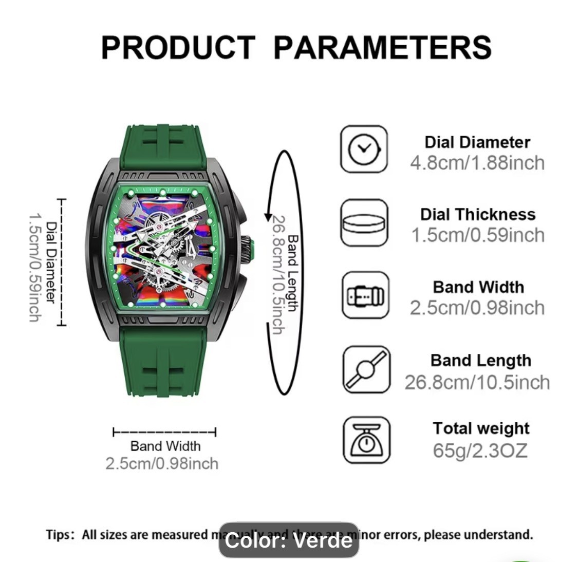 Men’s Analog Sport Watch 42mm Gold Tone Skeleton Dial Green Silicone Band – NEW