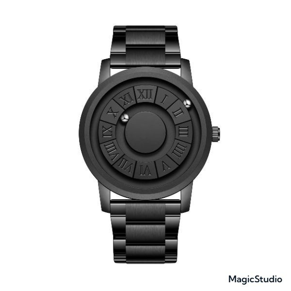 Luxury Men’s Magnetic Quartz Watch – Scrolling Pointer, Steel Wristwatch