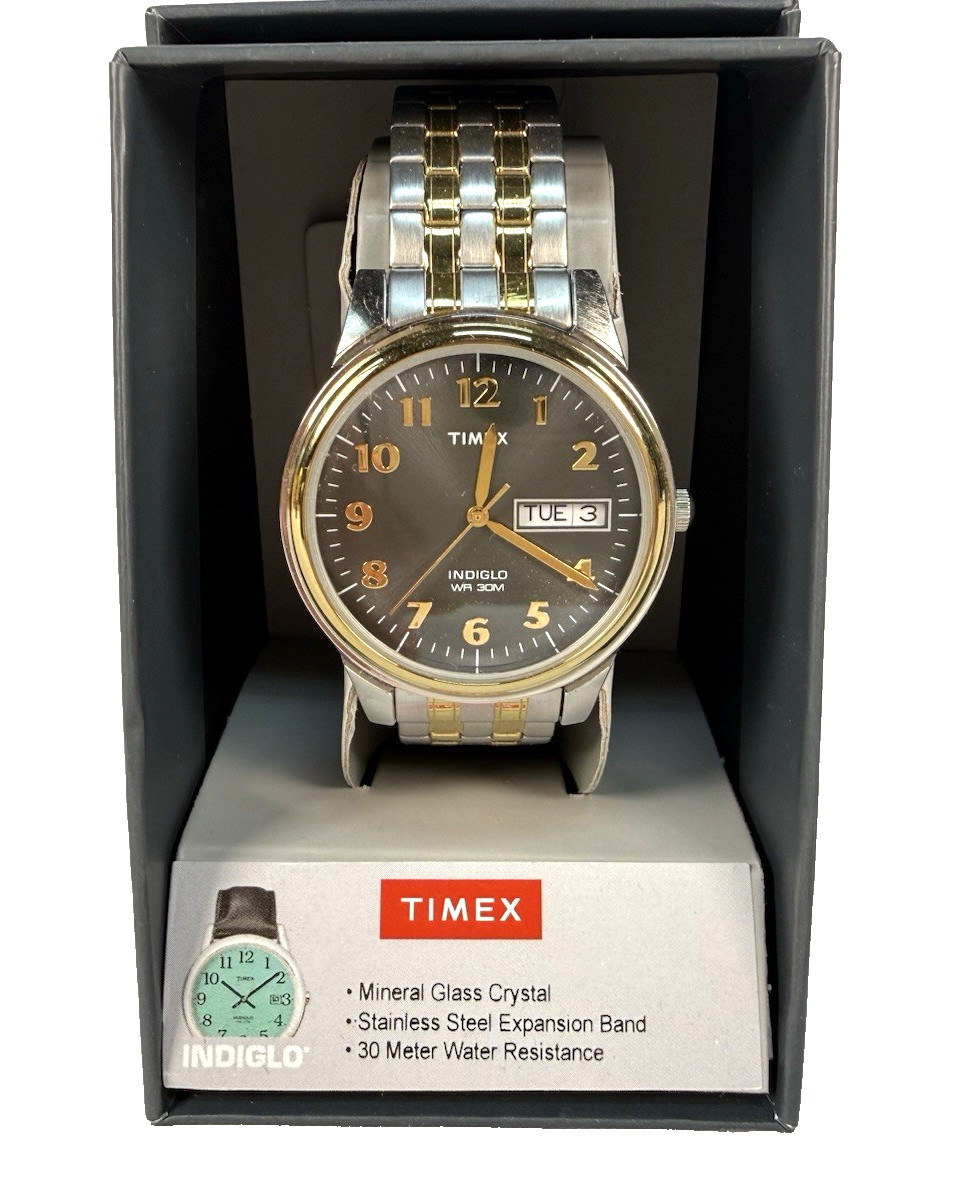 Timex Men’s Charles Street Watch Two-Tone Expansion Band Grey Dial Indiglo 26481