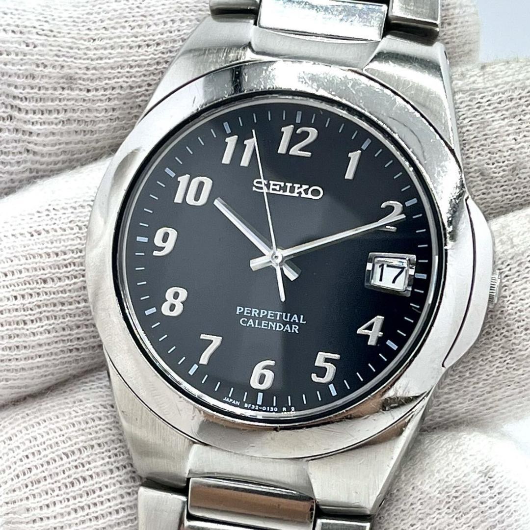 Seiko 8F32-0130 Perpetual Calendar Quartz Black Watch Japan 0712730